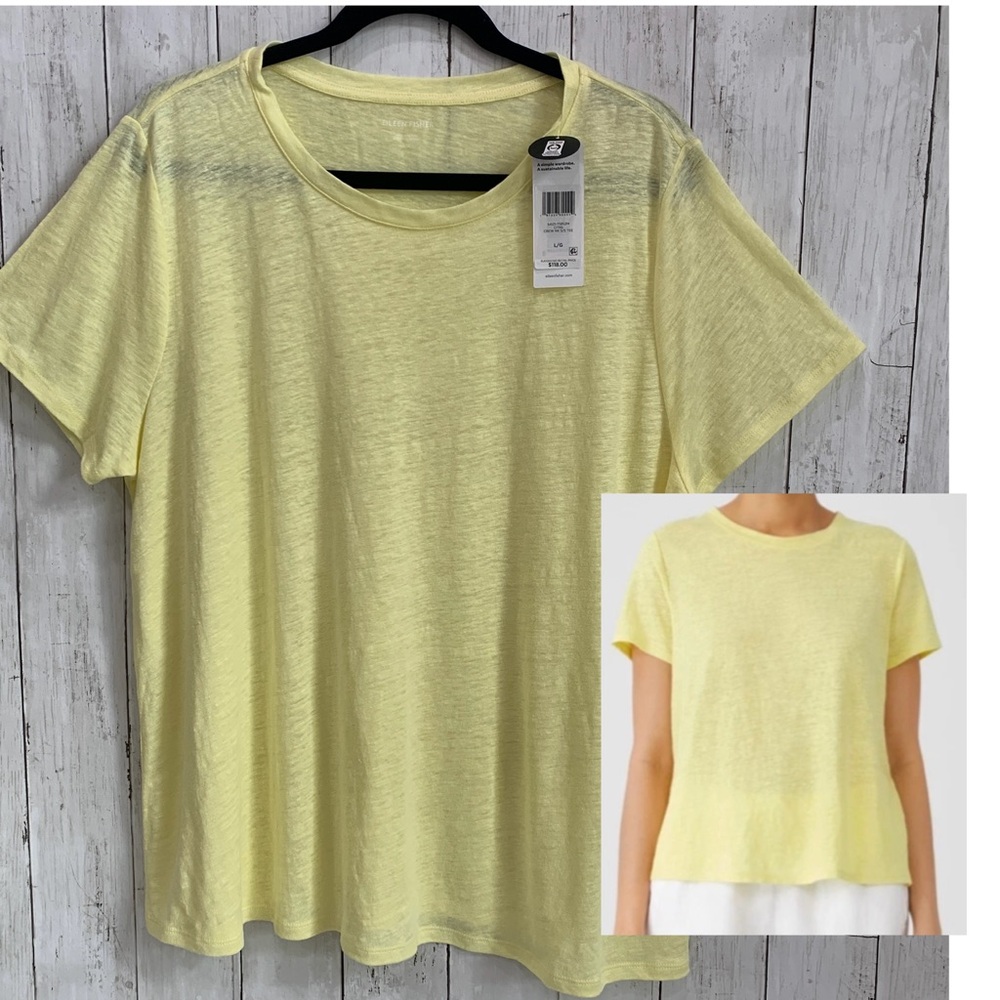 NWT Eileen Fisher  100% Organic Linen Jersey Crew Neck Tee Yellow Medium, large